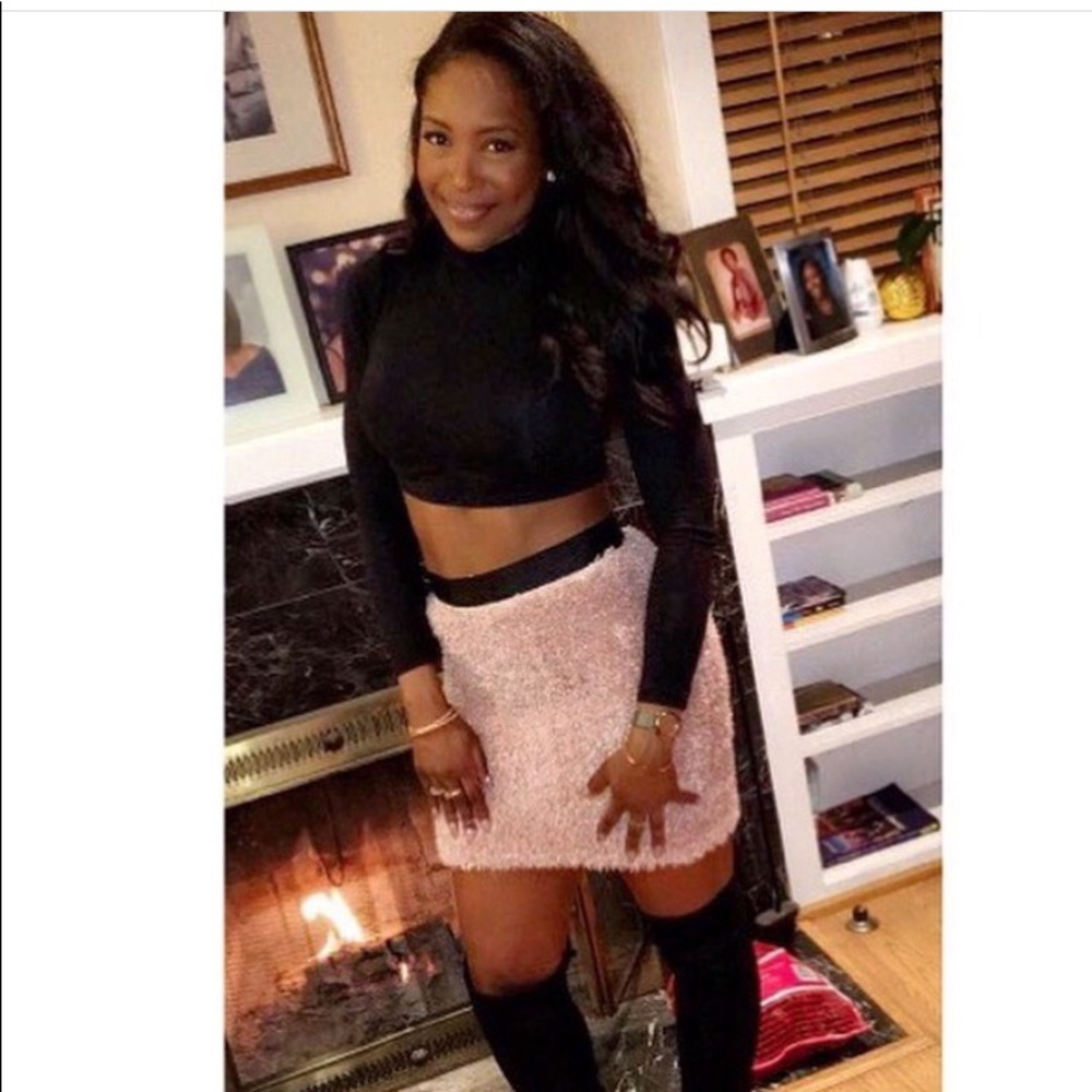 Fuzzy pink mini skirt